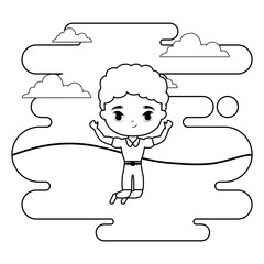 cute little student boy in landscape scene