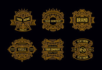 Beautiful Vintage Badges Modern Minimalism Line Art Ornament Frame Decorative  Old Fashioned Graphic Design Retro Element