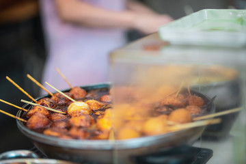 Close up shot of Hong Kong famous street food - fish ball