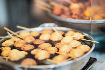 Close up shot of Hong Kong famous street food - fish ball