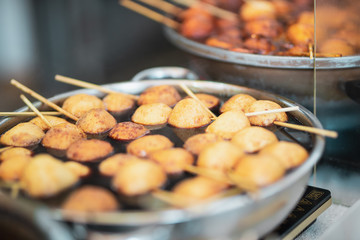 Close up shot of Hong Kong famous street food - fish ball