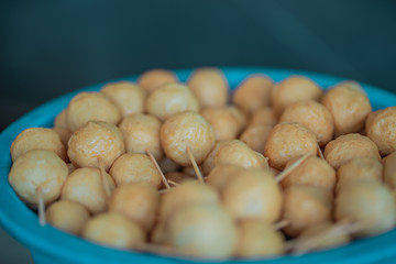 Close up shot of Hong Kong famous street food - fish ball