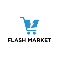 Shopping cart with flash vector icon 