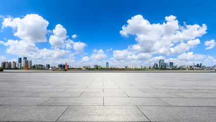 Empty floor and modern city skyline in Shanghai