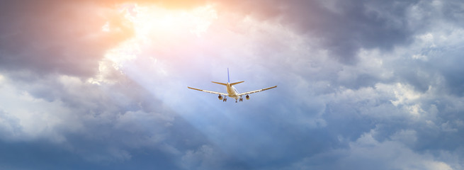 Commercial airplane flying in the sky