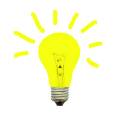 Lamp with yellow rays on a white background