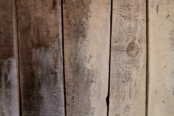 Background texture of the old brown wooden surface of the boards. Cropped shot, horizontal, without people, close-up, top view. The concept of construction and design.
