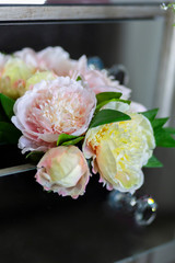 Bright Yellow and Pink Flowers with Mirror