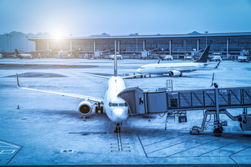 Airport runway apron and terminal building..