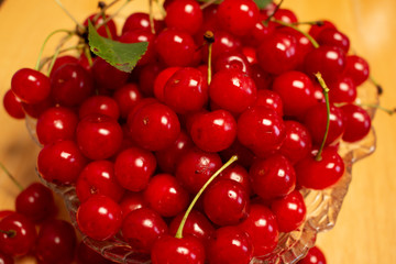 Cherries on Wood Background