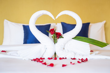 Fototapeta na wymiar swan towel for honeymoon room