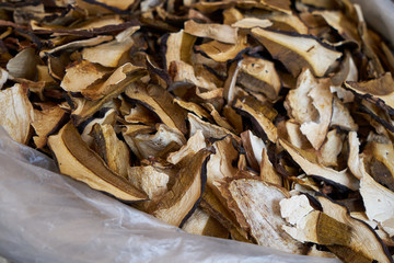 Image of dried porcini mushrooms. Traditional Russian food.