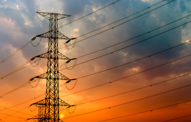 silhouette of high voltage electrical pole structure