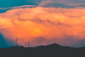 silhouette of high voltage electrical pole structure