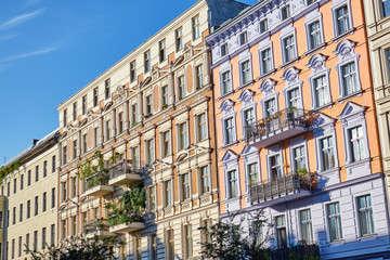 Fototapeta na wymiar Colorful renovated old apartment buildings seen in Berlin, Germany
