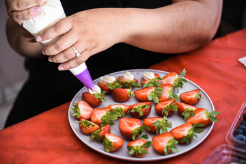 chef preparing strawberries