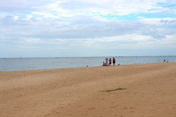 Prachuap Khiri Khan Province, Thailand - June 29, 2019: People come to Pranburi beach in the evening.