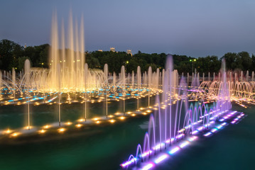 fountain park water colored night lights