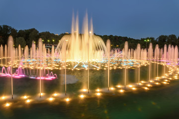 fountain park water colored night lights