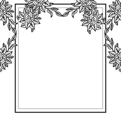 Flower abstract black frame isolated, various shape of card. Vector