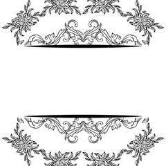 Black vector illustration on the white background, pattern floral frame, wedding greeting card. Vector