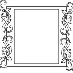 Black vector illustration on the white background, pattern floral frame, wedding greeting card. Vector