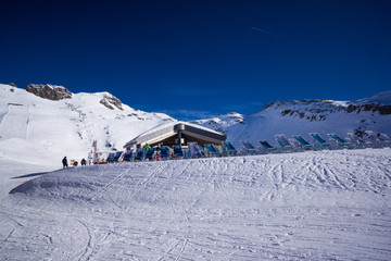 nebelhorn mountain top in winter ski slope
