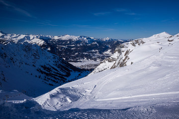 nebelhorn mountain top in winter panorama