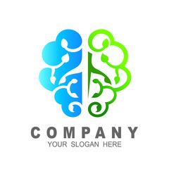 Leaf and technology logo vector,Abstract brain logo, smart and creative symbol