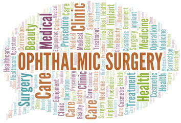 Obraz premium Ophthalmic Surgery word cloud vector made with text only.