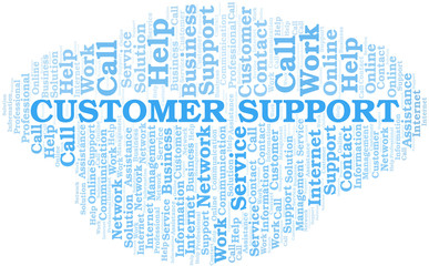 Customer Support word cloud vector made with text only.