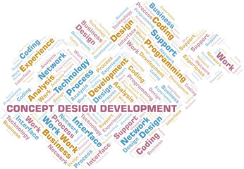 Concept Design Development word cloud. Wordcloud made with text only.