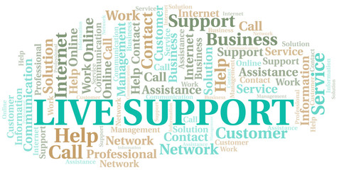 Live Support word cloud vector made with text only.