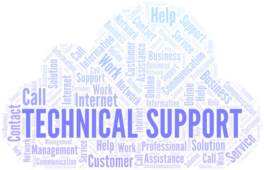 Technical Support word cloud vector made with text only.
