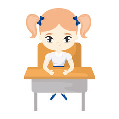 little student girl sitting in school desk