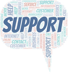 Support word cloud vector made with text only.