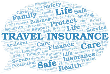 Travel Insurance word cloud vector made with text only.