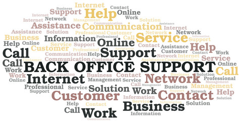 Back Office Support word cloud vector made with text only.