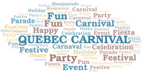 Quebec Carnival word cloud vector made with text only.