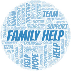 Family Help word cloud. Vector made with text only.