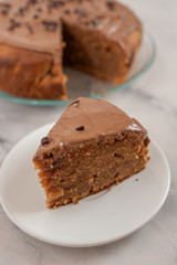 Homemade bakery cake : chocolate fudge cake decorated with chocolate curl