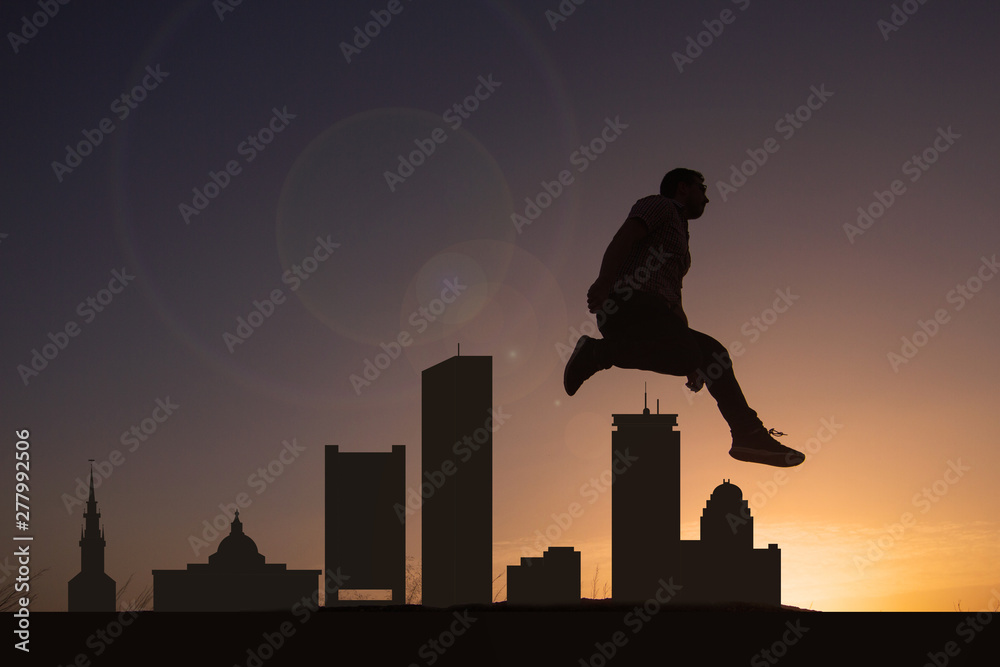 Canvas Prints Traveler facing the skyline of the city of Boston in the United States