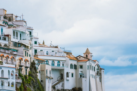 Beautiful view of seaside city Amalfi in the province of Salerno, the region of Campania, Amalfi Coast, Costiera Amalfitana, Italy
