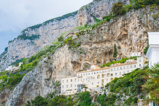 Beautiful view of seaside city Amalfi in the province of Salerno, the region of Campania, Amalfi Coast, Costiera Amalfitana, Italy