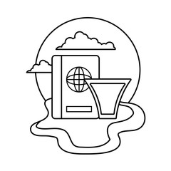 passport id document with juice glass in beach