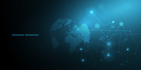 Abstract background technology and science graphic design. Connecting dots and lines.Internet connection.Global network connection.Vector illustration