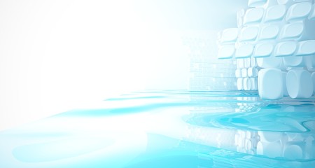 Obraz premium White smooth abstract architectural background with water. 3D illustration and rendering