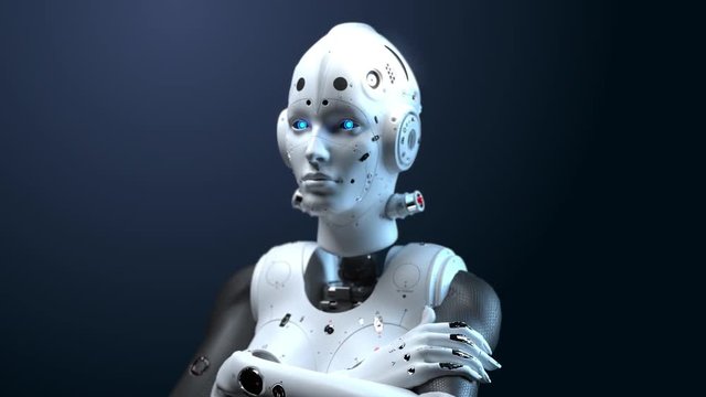 robot woman. 360 camera flyby.