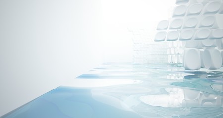 Obraz premium White smooth abstract architectural background with water. 3D illustration and rendering