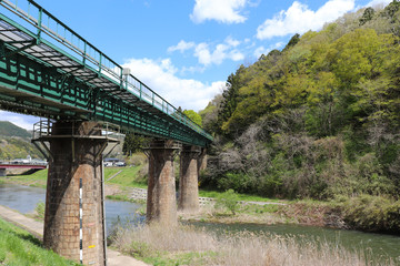 砂鉄川と鉄道橋（岩手県一関市）,satetsu river,geibikei,ichinoseki city,iwate,japan